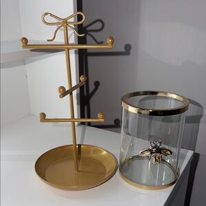 Jewelry Stand & Glass Trinket Bee Jar Set